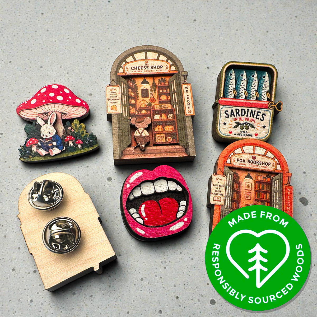 Zap! Creatives Multi-Layered Wooden Pin Badges