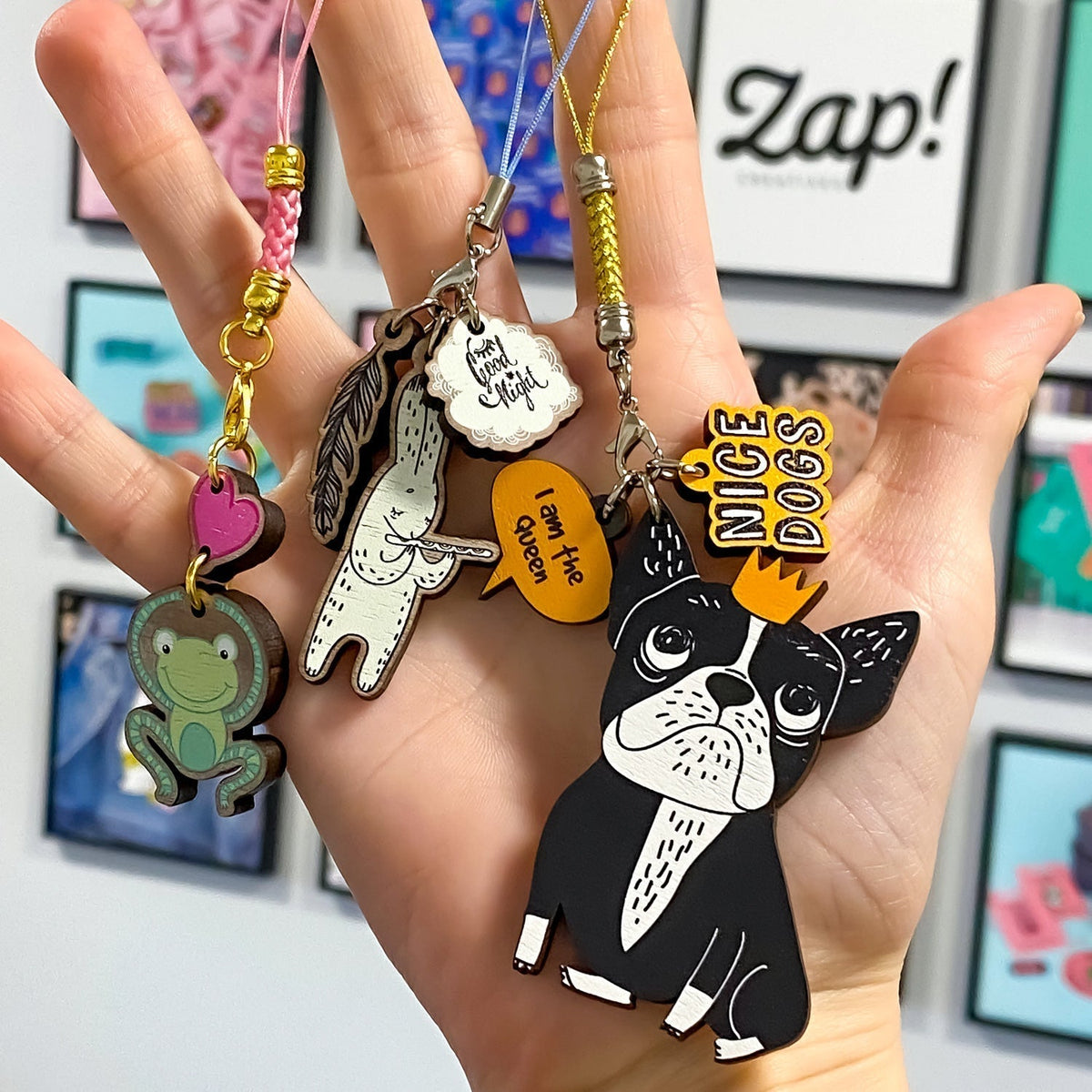 Zap! Creatives Wooden Phone Charms - Quantity 10